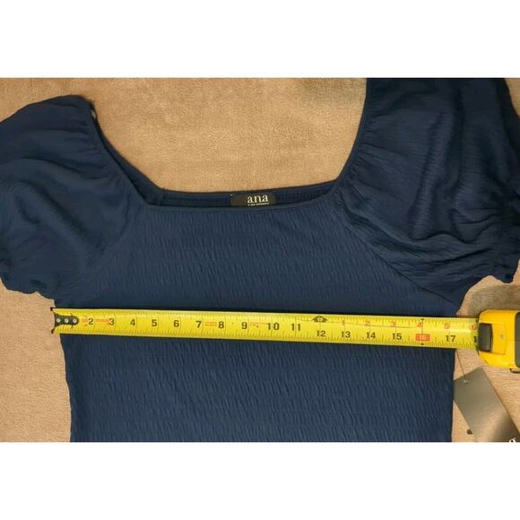 ANA Navy NWT Square Neck Puff Short Sleeve Medium Crinkle Material With Stretch - Picture 12 of 13